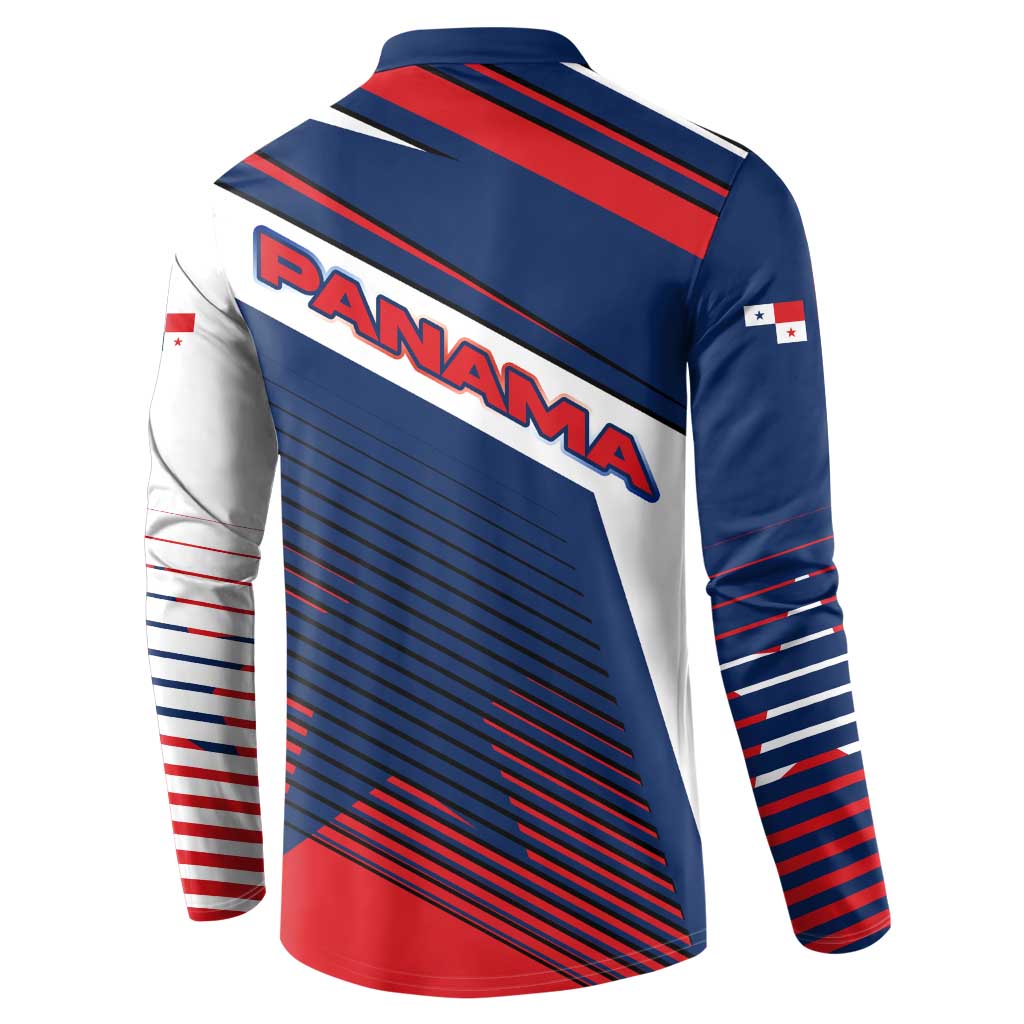 Panama Diagonal Stripe Design Button Sweatshirt with Bold Red Blue Star and Flag Accents - Wonder Print Shop