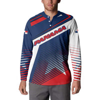 Panama Diagonal Stripe Design Button Sweatshirt with Bold Red Blue Star and Flag Accents - Wonder Print Shop
