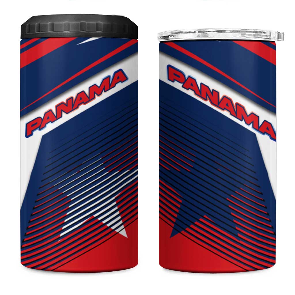 Panama Diagonal Stripe Design 4 in 1 Can Cooler Tumbler with Bold Red Blue Star and Flag Accents - Wonder Print Shop
