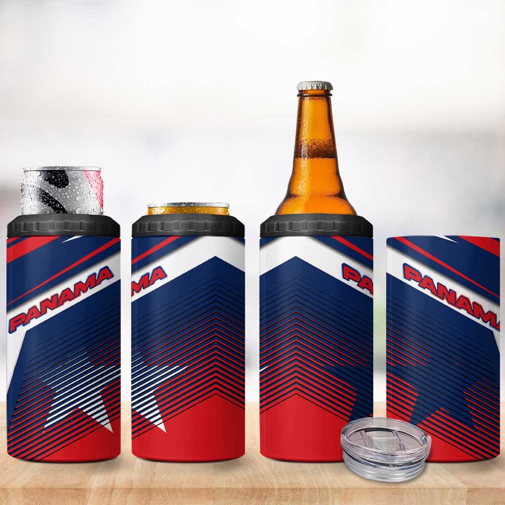Panama Diagonal Stripe Design 4 in 1 Can Cooler Tumbler with Bold Red Blue Star and Flag Accents - Wonder Print Shop