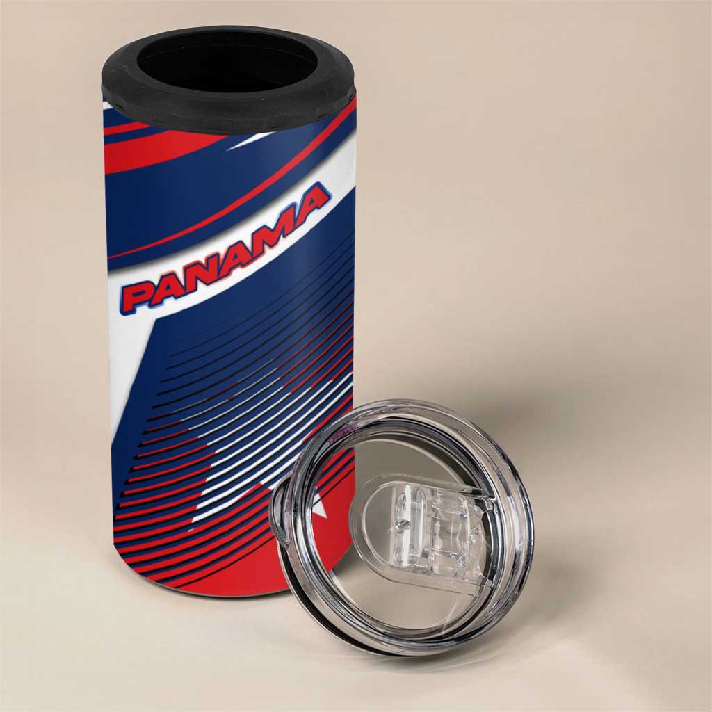 Panama Diagonal Stripe Design 4 in 1 Can Cooler Tumbler with Bold Red Blue Star and Flag Accents - Wonder Print Shop