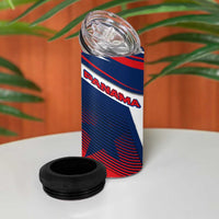 Panama Diagonal Stripe Design 4 in 1 Can Cooler Tumbler with Bold Red Blue Star and Flag Accents - Wonder Print Shop
