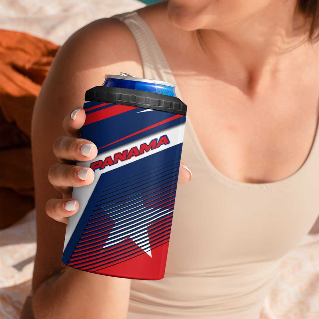 Panama Diagonal Stripe Design 4 in 1 Can Cooler Tumbler with Bold Red Blue Star and Flag Accents - Wonder Print Shop