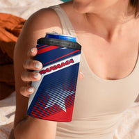 Panama Diagonal Stripe Design 4 in 1 Can Cooler Tumbler with Bold Red Blue Star and Flag Accents - Wonder Print Shop