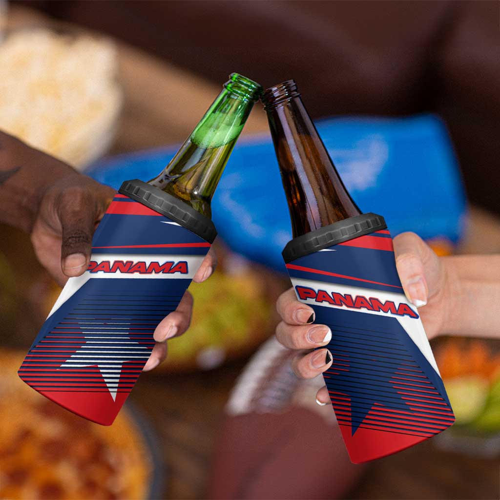 Panama Diagonal Stripe Design 4 in 1 Can Cooler Tumbler with Bold Red Blue Star and Flag Accents - Wonder Print Shop