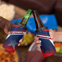 Panama Diagonal Stripe Design 4 in 1 Can Cooler Tumbler with Bold Red Blue Star and Flag Accents - Wonder Print Shop