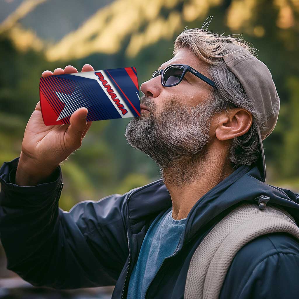 Panama Diagonal Stripe Design 4 in 1 Can Cooler Tumbler with Bold Red Blue Star and Flag Accents - Wonder Print Shop