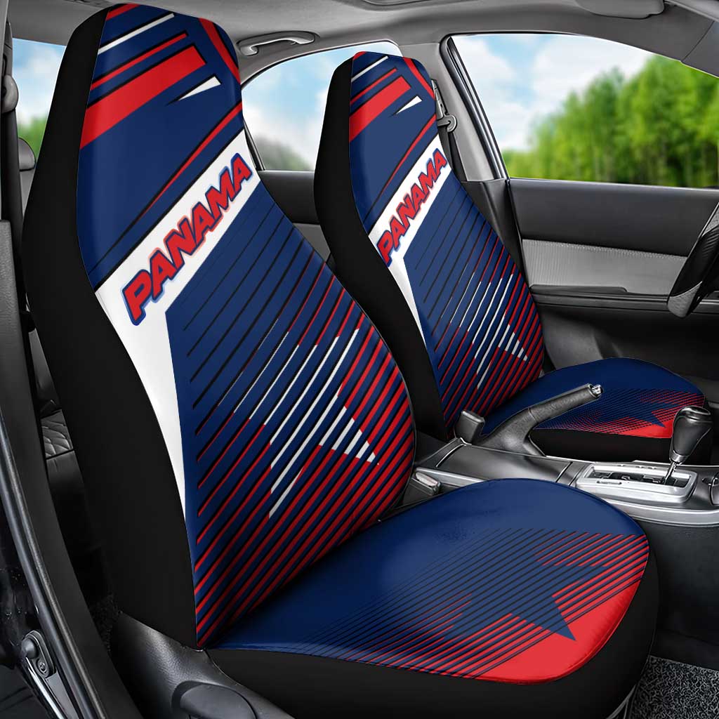 Panama Diagonal Stripe Design Car Seat Cover with Bold Red Blue Star and Flag Accents - Wonder Print Shop
