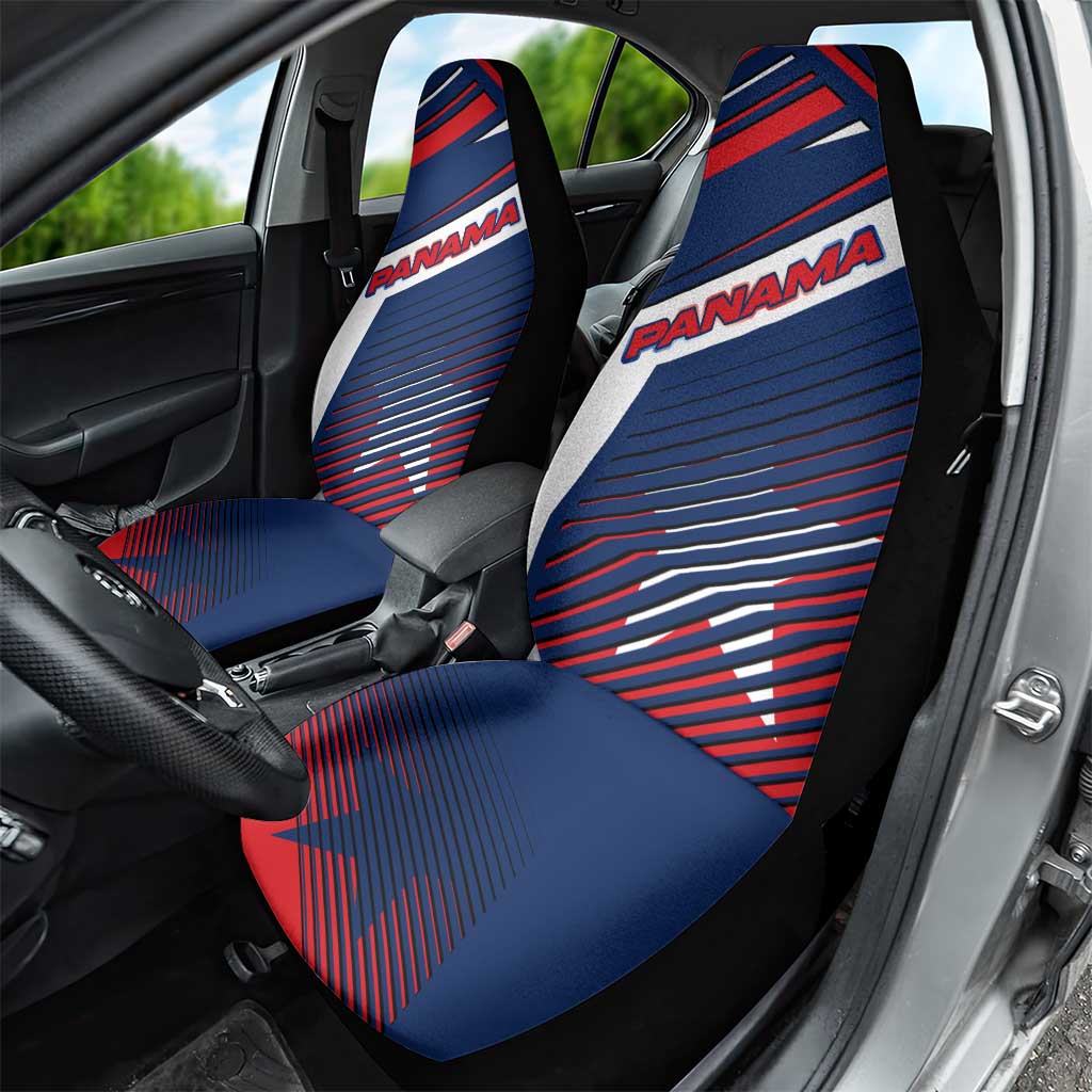 Panama Diagonal Stripe Design Car Seat Cover with Bold Red Blue Star and Flag Accents - Wonder Print Shop