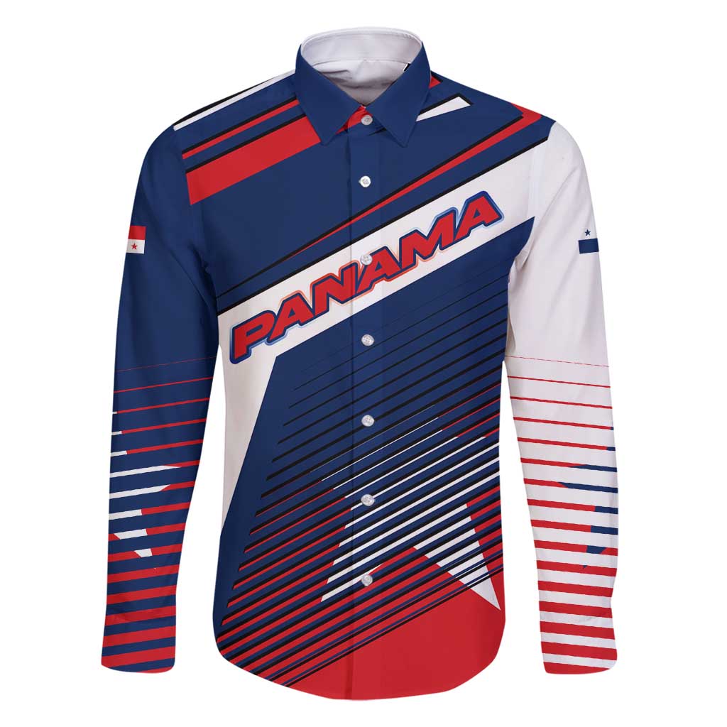 Panama Diagonal Stripe Design Family Matching Long Sleeve Bodycon Dress and Hawaiian Shirt with Bold Red Blue Star and Flag Accents - Wonder Print Shop
