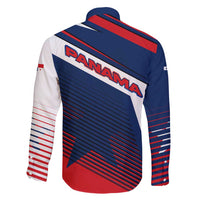 Panama Diagonal Stripe Design Family Matching Long Sleeve Bodycon Dress and Hawaiian Shirt with Bold Red Blue Star and Flag Accents - Wonder Print Shop