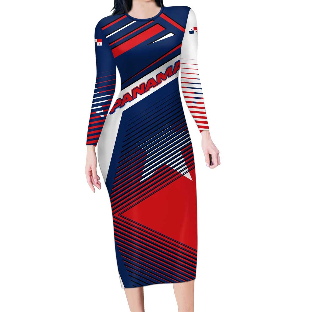Panama Diagonal Stripe Design Family Matching Long Sleeve Bodycon Dress and Hawaiian Shirt with Bold Red Blue Star and Flag Accents - Wonder Print Shop