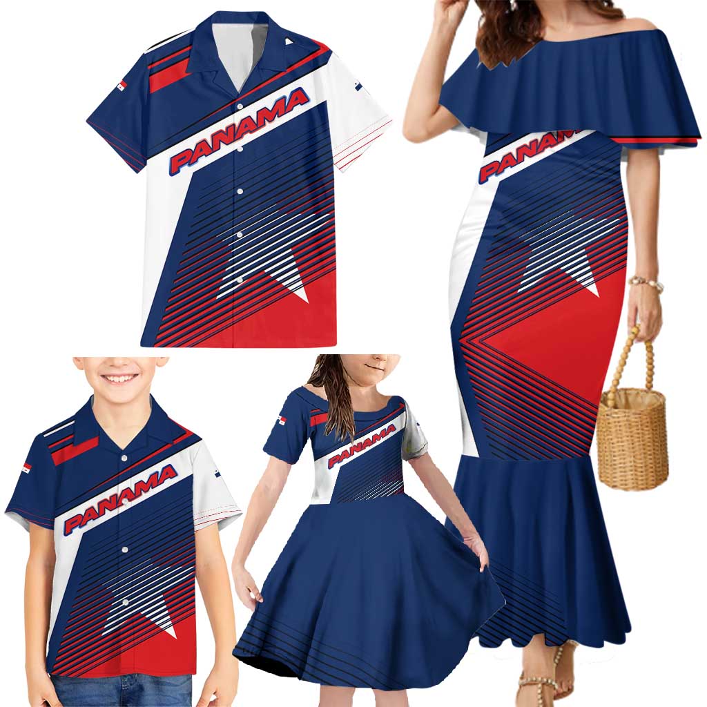 Panama Diagonal Stripe Design Family Matching Mermaid Dress and Hawaiian Shirt with Bold Red Blue Star and Flag Accents - Wonder Print Shop