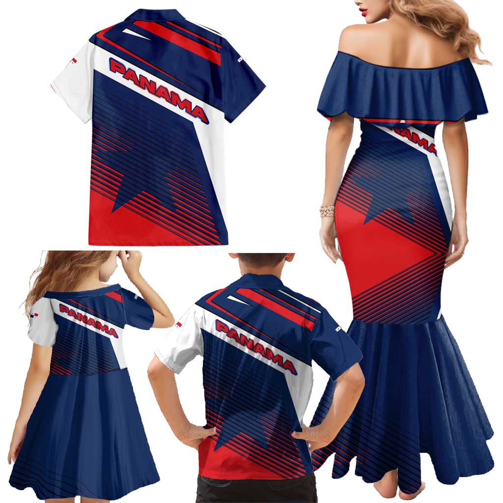 Panama Diagonal Stripe Design Family Matching Mermaid Dress and Hawaiian Shirt with Bold Red Blue Star and Flag Accents - Wonder Print Shop