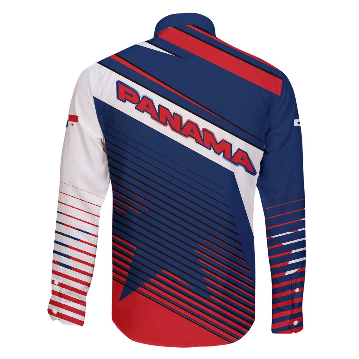 Panama Diagonal Stripe Design Family Matching Off The Shoulder Long Sleeve Dress and Hawaiian Shirt with Bold Red Blue Star and Flag Accents - Wonder Print Shop