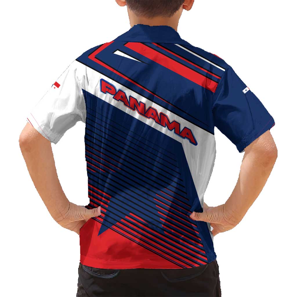 Panama Diagonal Stripe Design Family Matching Off Shoulder Short Dress and Hawaiian Shirt with Bold Red Blue Star and Flag Accents - Wonder Print Shop