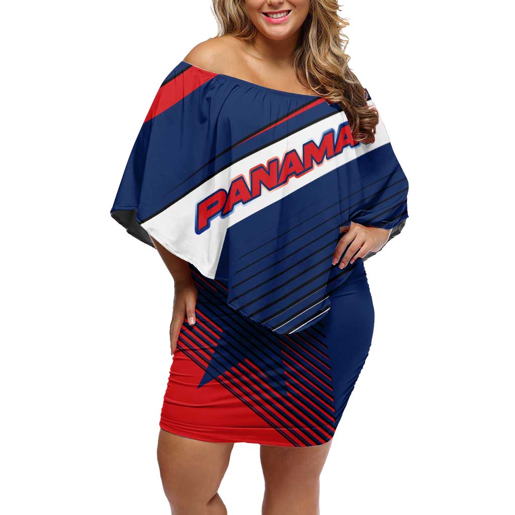 Panama Diagonal Stripe Design Family Matching Off Shoulder Short Dress and Hawaiian Shirt with Bold Red Blue Star and Flag Accents - Wonder Print Shop