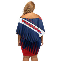 Panama Diagonal Stripe Design Family Matching Off Shoulder Short Dress and Hawaiian Shirt with Bold Red Blue Star and Flag Accents - Wonder Print Shop