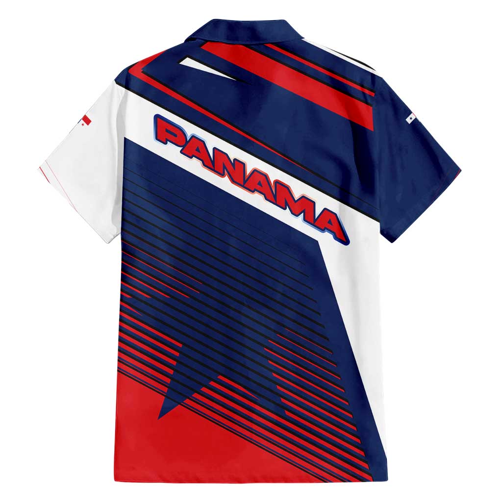 Panama Diagonal Stripe Design Family Matching Short Sleeve Bodycon Dress and Hawaiian Shirt with Bold Red Blue Star and Flag Accents - Wonder Print Shop