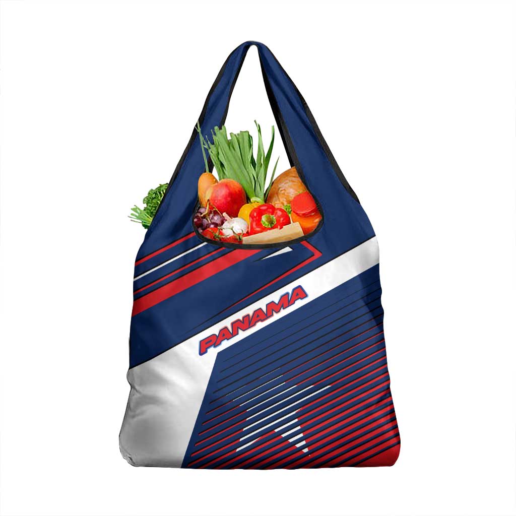 Panama Diagonal Stripe Design Grocery Bag with Bold Red Blue Star and Flag Accents - Wonder Print Shop