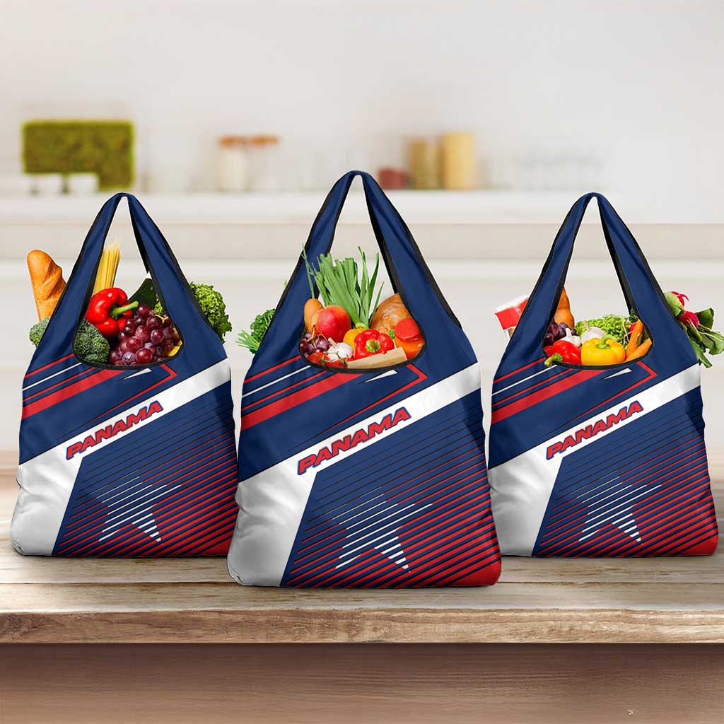 Panama Diagonal Stripe Design Grocery Bag with Bold Red Blue Star and Flag Accents - Wonder Print Shop