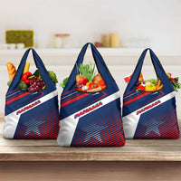Panama Diagonal Stripe Design Grocery Bag with Bold Red Blue Star and Flag Accents - Wonder Print Shop