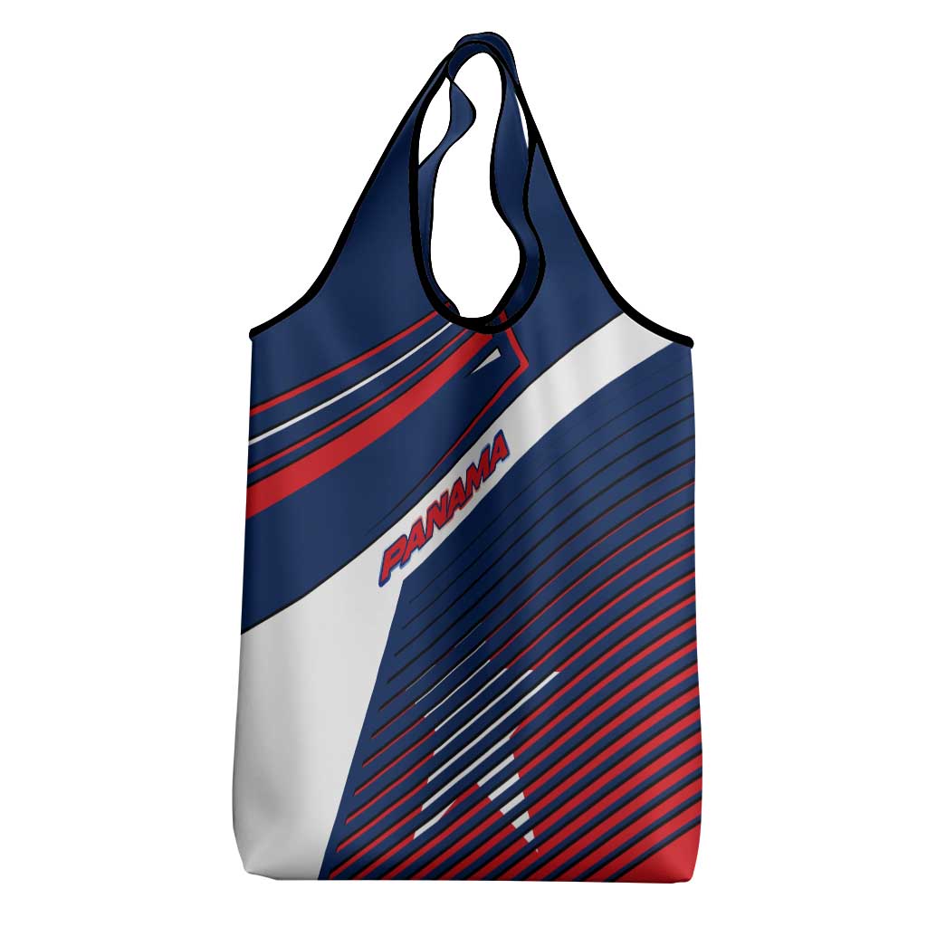Panama Diagonal Stripe Design Grocery Bag with Bold Red Blue Star and Flag Accents - Wonder Print Shop