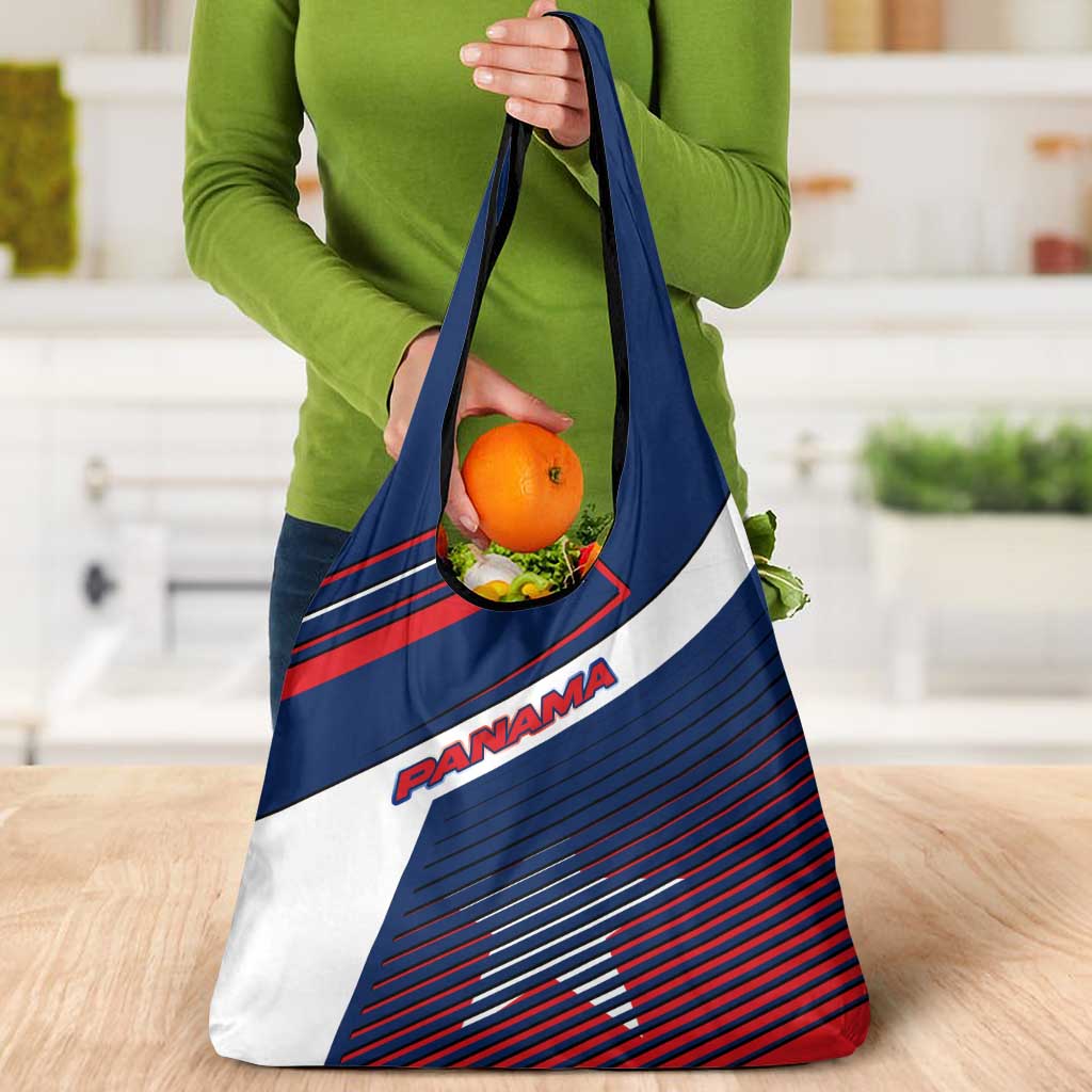 Panama Diagonal Stripe Design Grocery Bag with Bold Red Blue Star and Flag Accents - Wonder Print Shop
