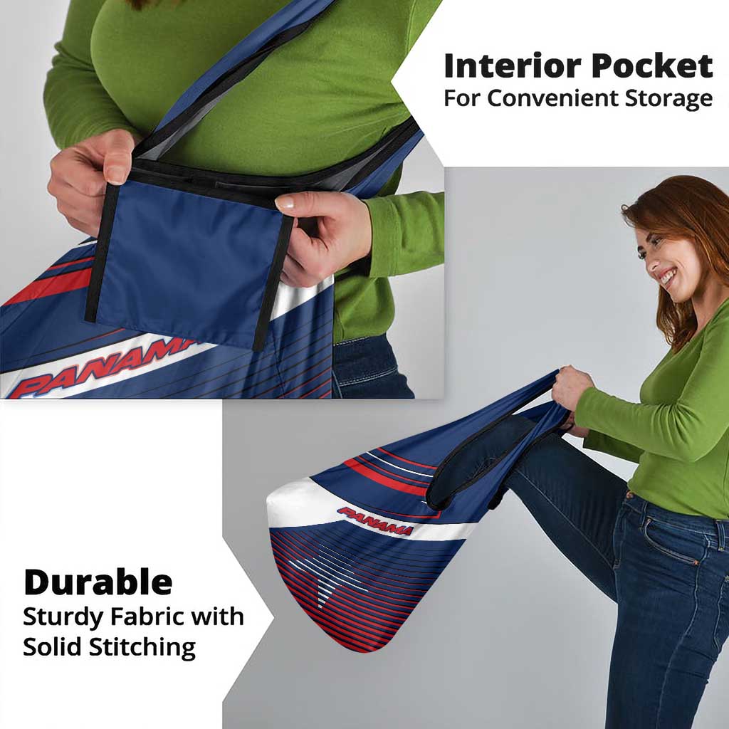 Panama Diagonal Stripe Design Grocery Bag with Bold Red Blue Star and Flag Accents - Wonder Print Shop