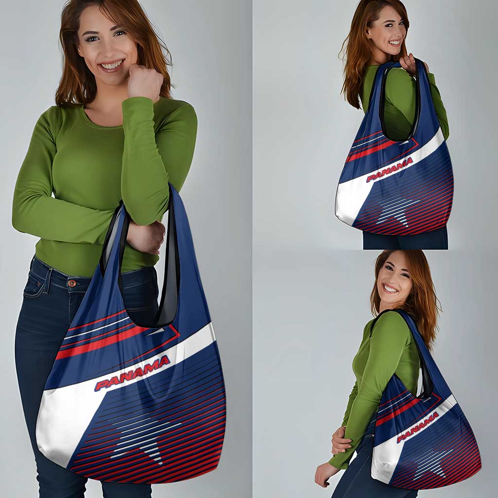 Panama Diagonal Stripe Design Grocery Bag with Bold Red Blue Star and Flag Accents - Wonder Print Shop