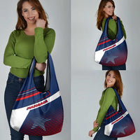 Panama Diagonal Stripe Design Grocery Bag with Bold Red Blue Star and Flag Accents - Wonder Print Shop