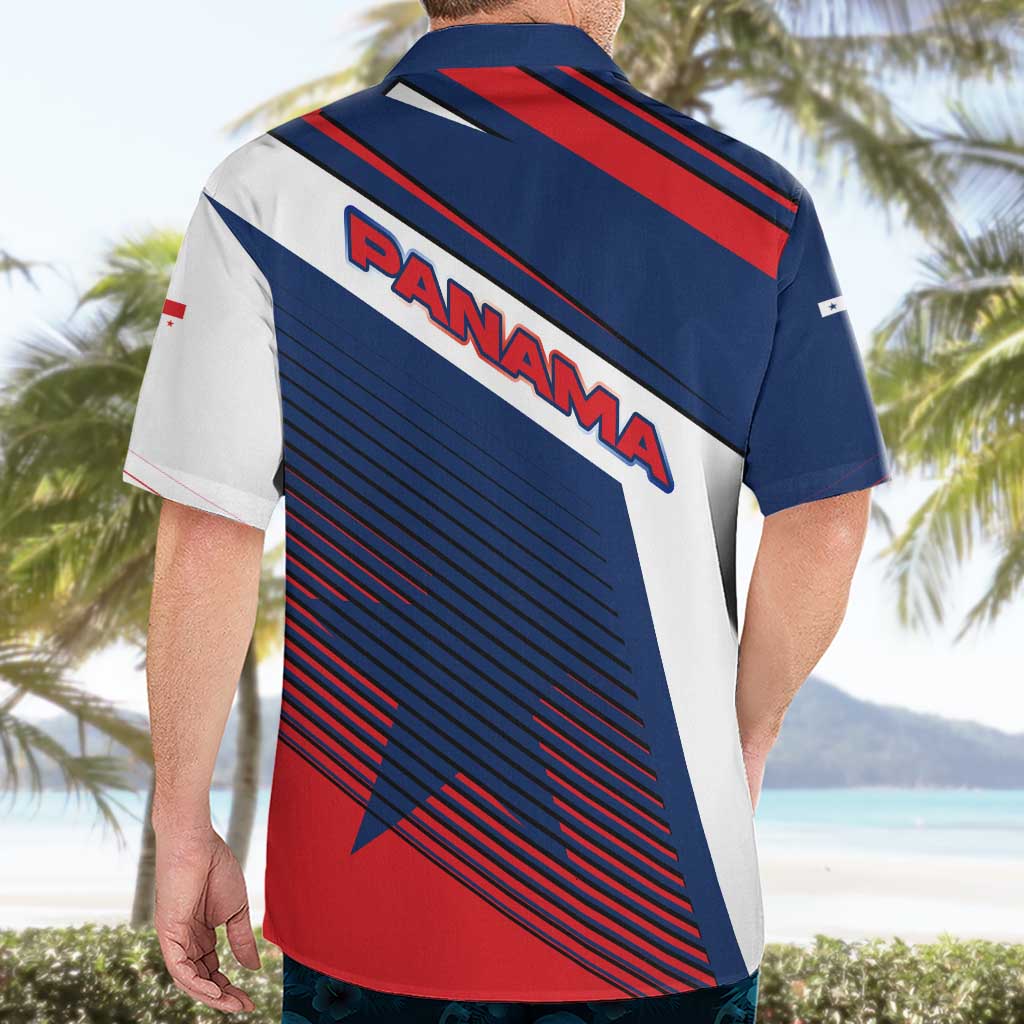 Panama Diagonal Stripe Design Hawaiian Shirt with Bold Red Blue Star and Flag Accents - Wonder Print Shop
