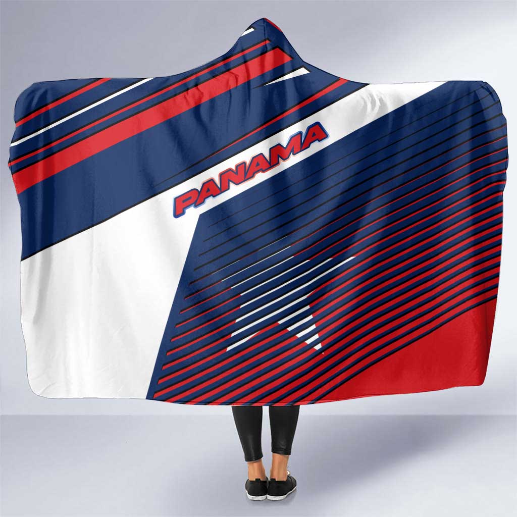 Panama Diagonal Stripe Design Hooded Blanket with Bold Red Blue Star and Flag Accents - Wonder Print Shop