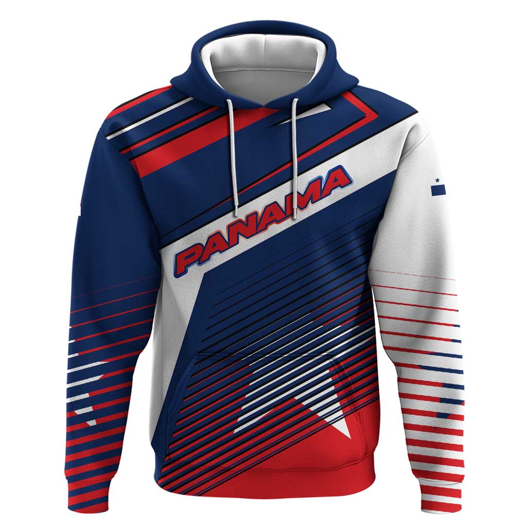 Panama Diagonal Stripe Design Hoodie with Bold Red Blue Star and Flag Accents - Wonder Print Shop