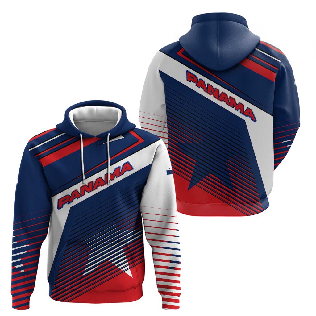 Panama Diagonal Stripe Design Hoodie with Bold Red Blue Star and Flag Accents - Wonder Print Shop