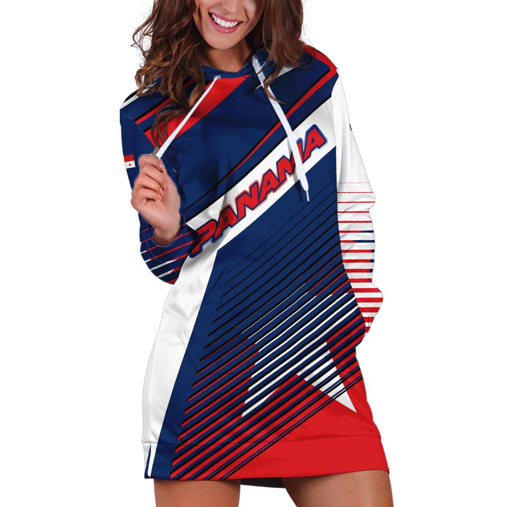 Panama Diagonal Stripe Design Hoodie Dress with Bold Red Blue Star and Flag Accents - Wonder Print Shop