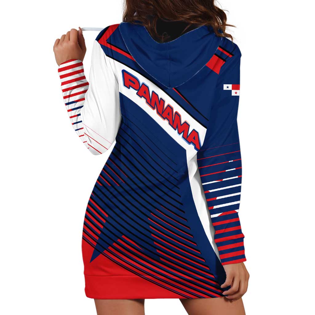 Panama Diagonal Stripe Design Hoodie Dress with Bold Red Blue Star and Flag Accents - Wonder Print Shop