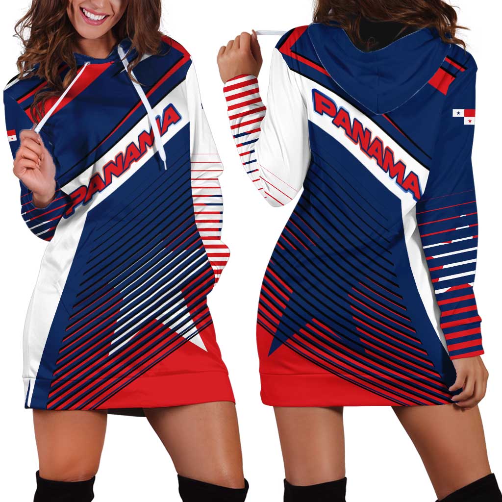 Panama Diagonal Stripe Design Hoodie Dress with Bold Red Blue Star and Flag Accents - Wonder Print Shop