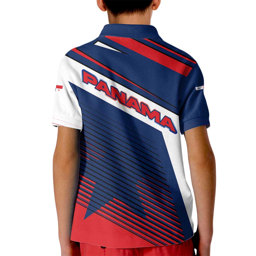 Panama Diagonal Stripe Design Kid Polo Shirt with Bold Red Blue Star and Flag Accents - Wonder Print Shop