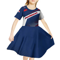 Panama Diagonal Stripe Design Kid Short Sleeve Dress with Bold Red Blue Star and Flag Accents - Wonder Print Shop