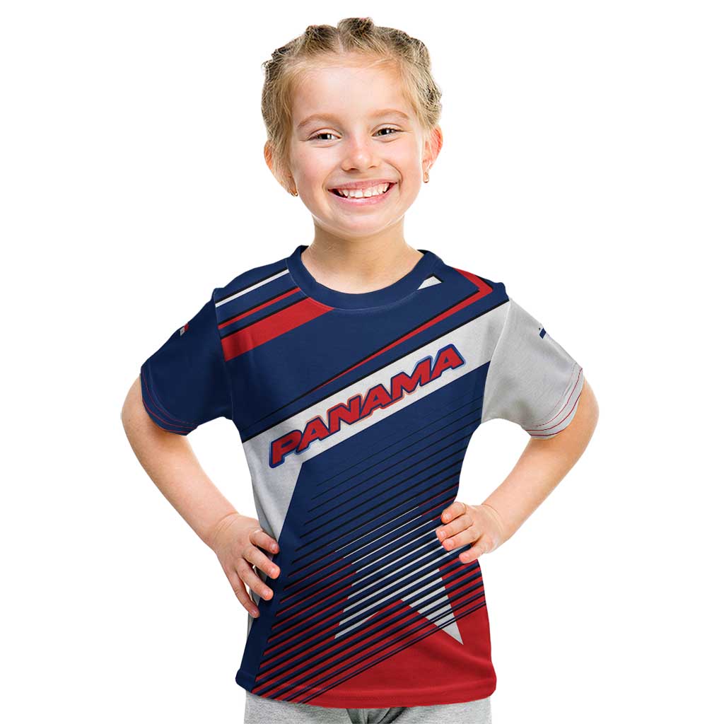 Panama Diagonal Stripe Design Kid T Shirt with Bold Red Blue Star and Flag Accents - Wonder Print Shop