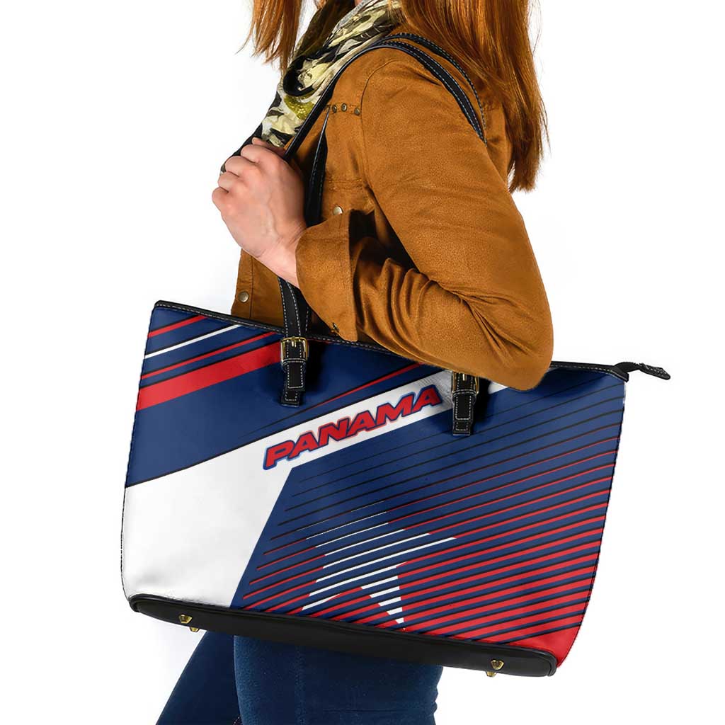 Panama Diagonal Stripe Design Leather Tote Bag with Bold Red Blue Star and Flag Accents - Wonder Print Shop