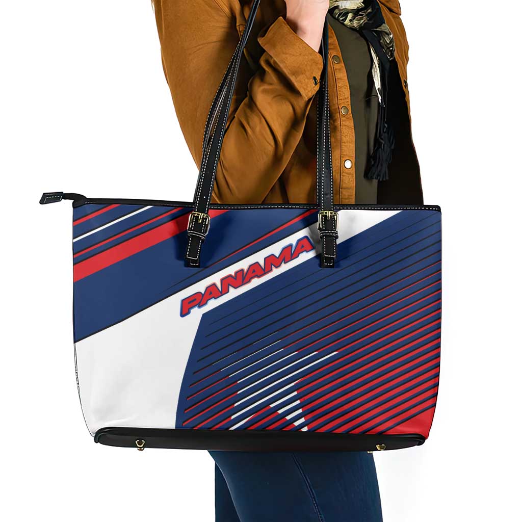 Panama Diagonal Stripe Design Leather Tote Bag with Bold Red Blue Star and Flag Accents - Wonder Print Shop