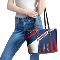 Panama Diagonal Stripe Design Leather Tote Bag with Bold Red Blue Star and Flag Accents - Wonder Print Shop