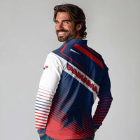 Panama Diagonal Stripe Design Long Sleeve Polo Shirt with Bold Red Blue Star and Flag Accents - Wonder Print Shop