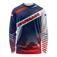Panama Diagonal Stripe Design Long Sleeve Shirt with Bold Red Blue Star and Flag Accents - Wonder Print Shop
