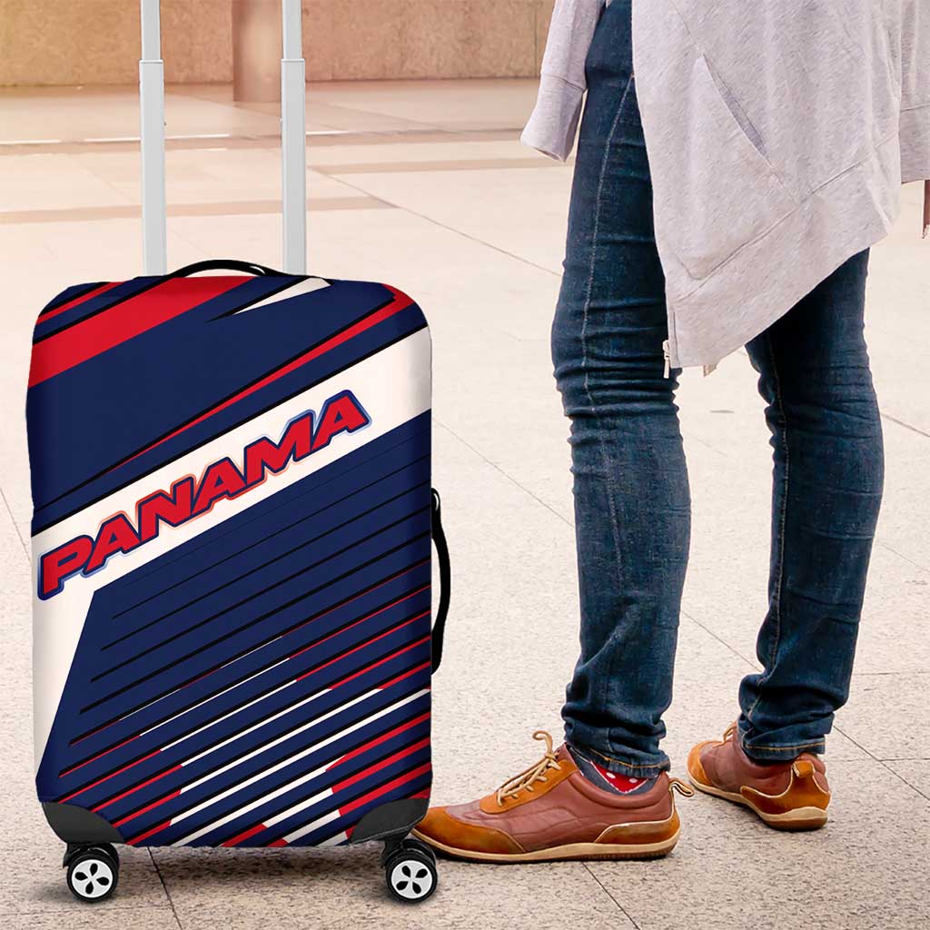 Panama Diagonal Stripe Design Luggage Cover with Bold Red Blue Star and Flag Accents - Wonder Print Shop