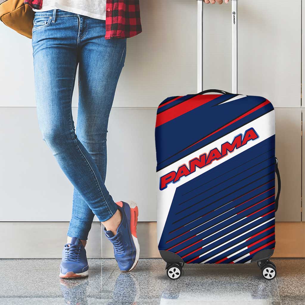 Panama Diagonal Stripe Design Luggage Cover with Bold Red Blue Star and Flag Accents - Wonder Print Shop