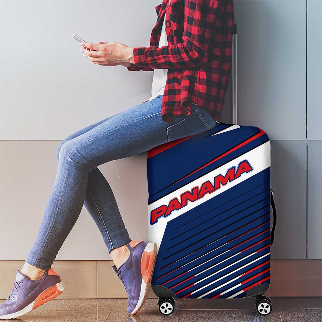 Panama Diagonal Stripe Design Luggage Cover with Bold Red Blue Star and Flag Accents - Wonder Print Shop