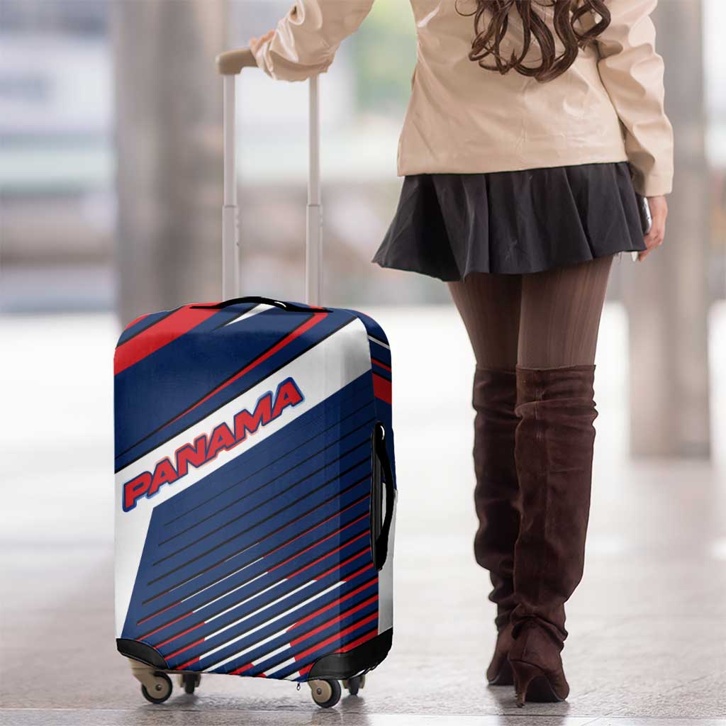 Panama Diagonal Stripe Design Luggage Cover with Bold Red Blue Star and Flag Accents - Wonder Print Shop